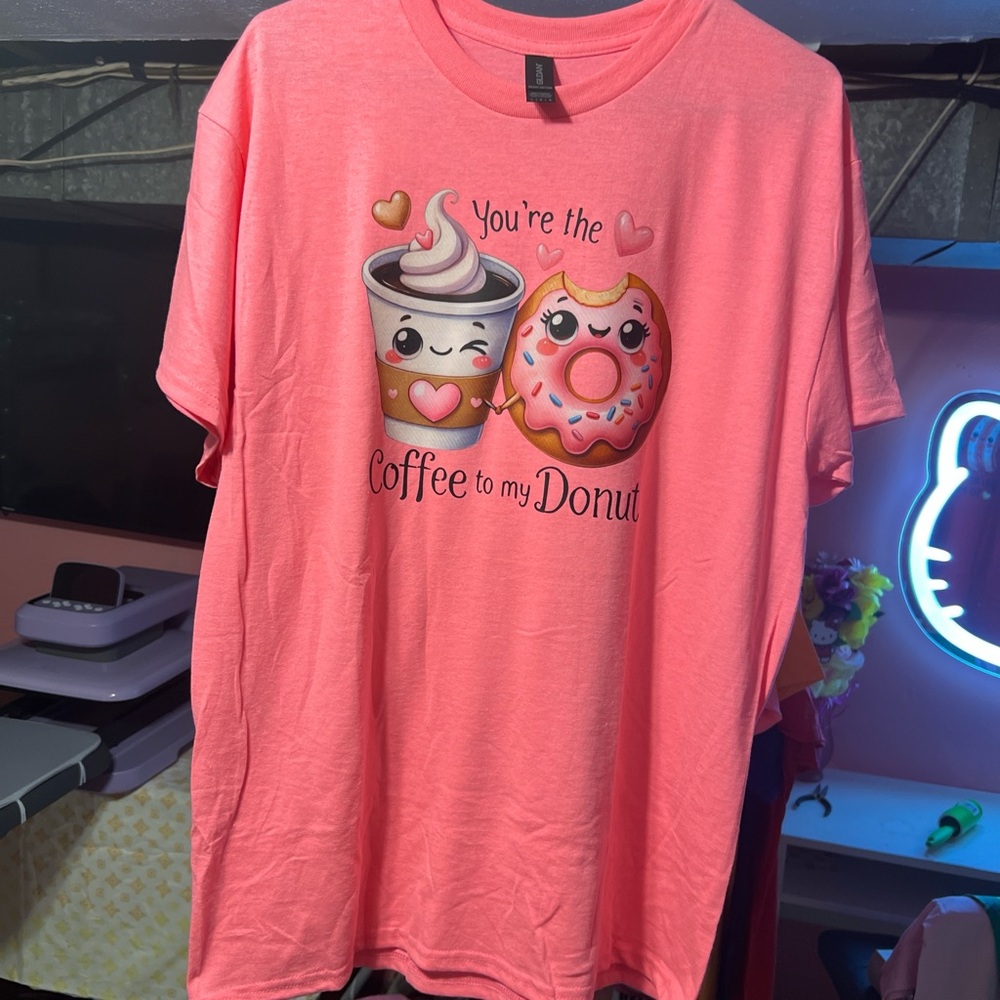 Gildan Pink Tee with Coffee and Donut Graphic - Picture 4 of 4